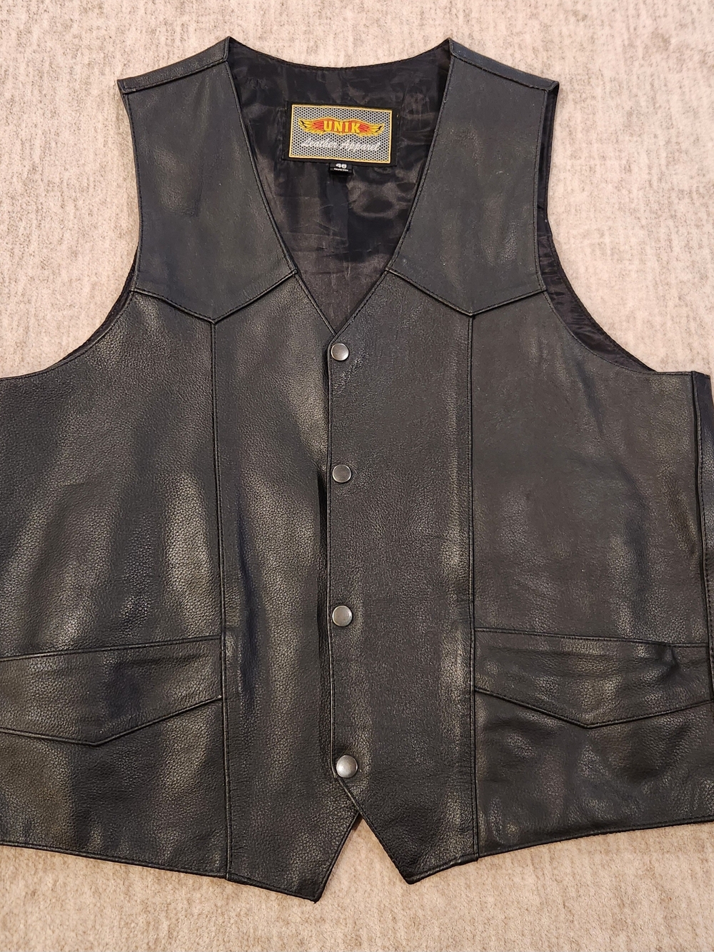 UNIK Black Leather Snap-Front Men's Vest